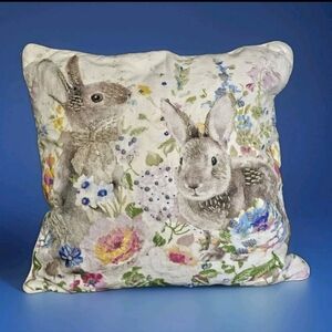 Emboidered Spring Rabbit Decorative Pillow Lacourte Approximately 18"×18" EUC